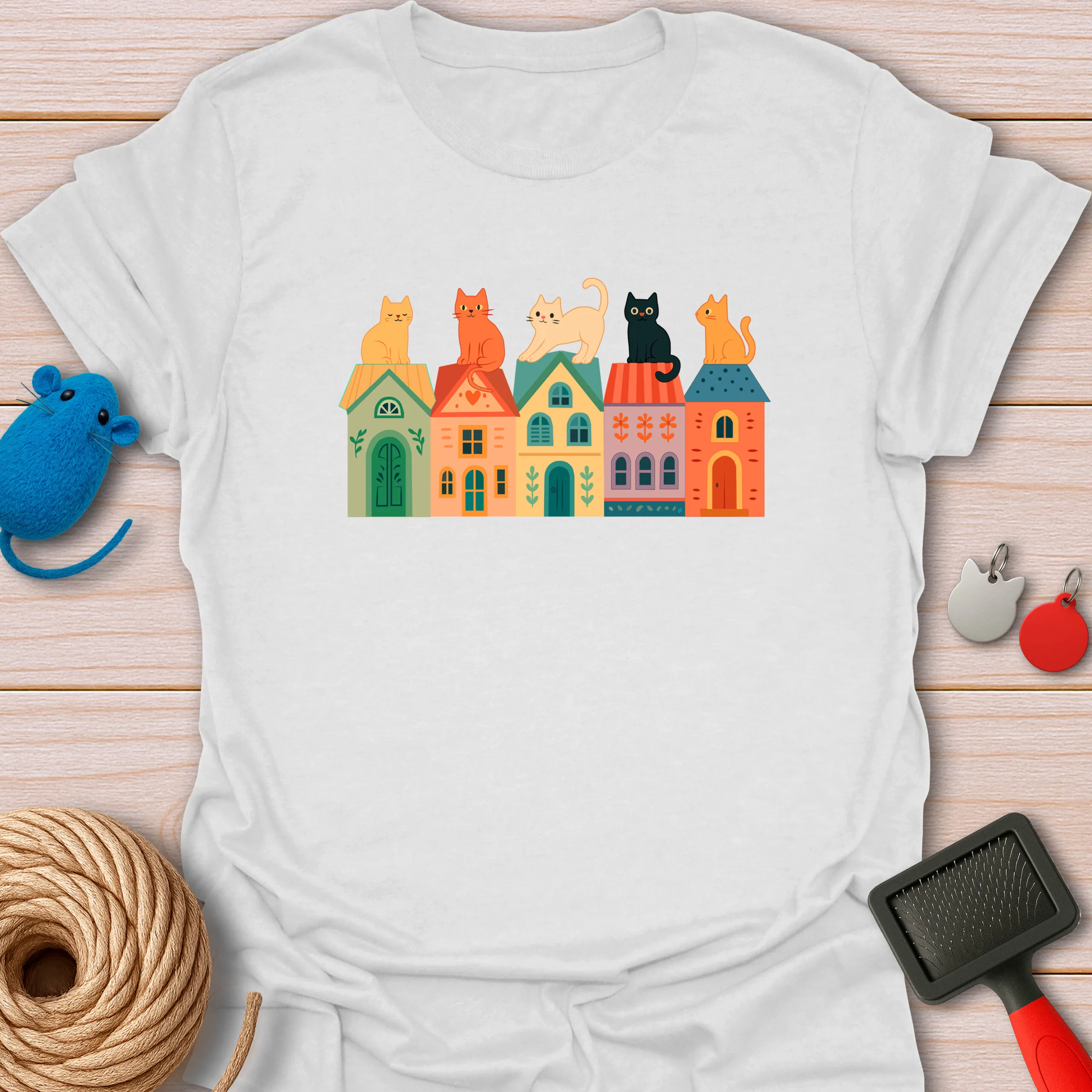 Town Cats Colorful Houses