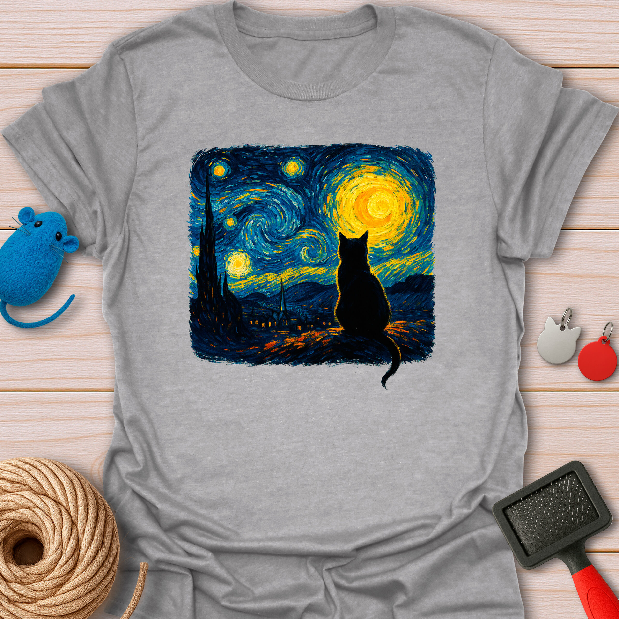 Starry Night Cat Van Gogh Style - Unisex T-Shirt