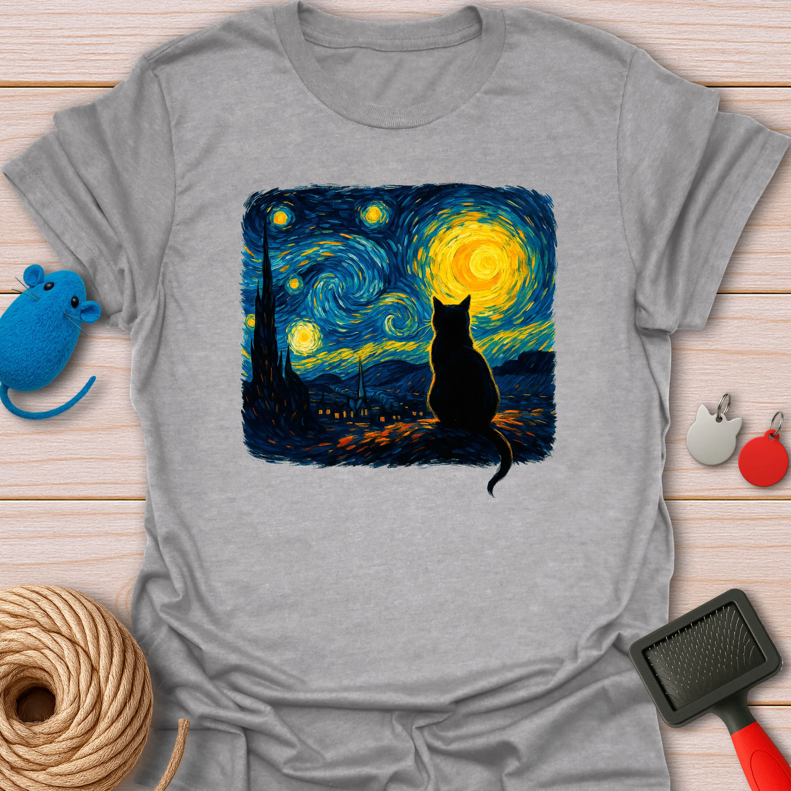 Starry Night Black Cat Art