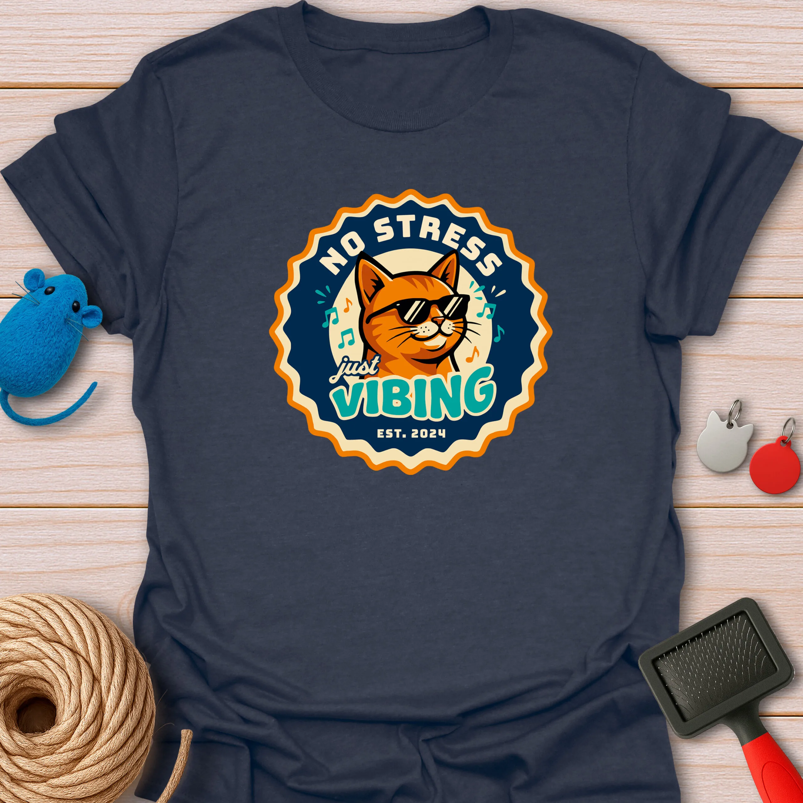 No Stress Just Vibing Retro Orange Cat