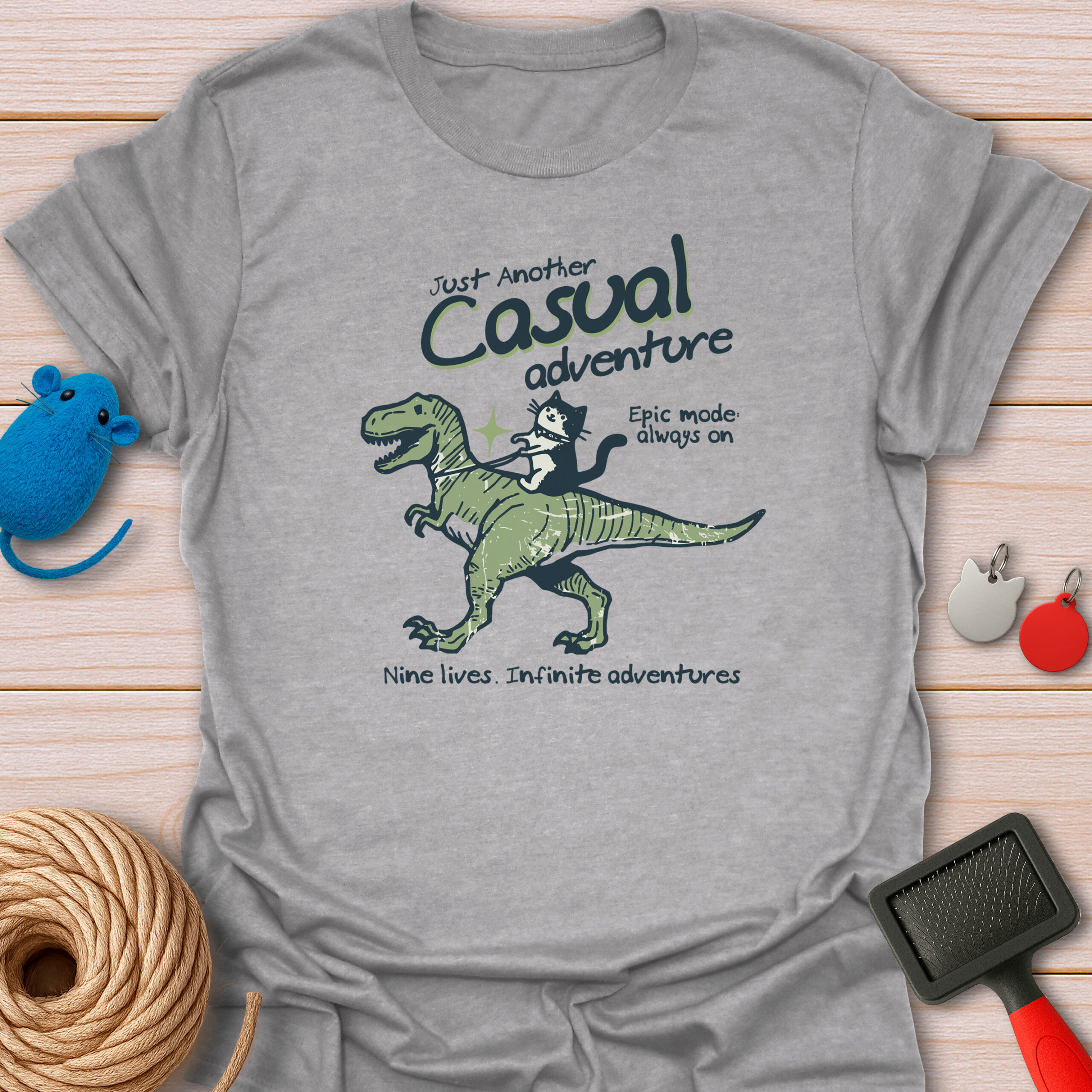 Casual Adventure Cat Riding T-Rex - Unisex T-Shirt