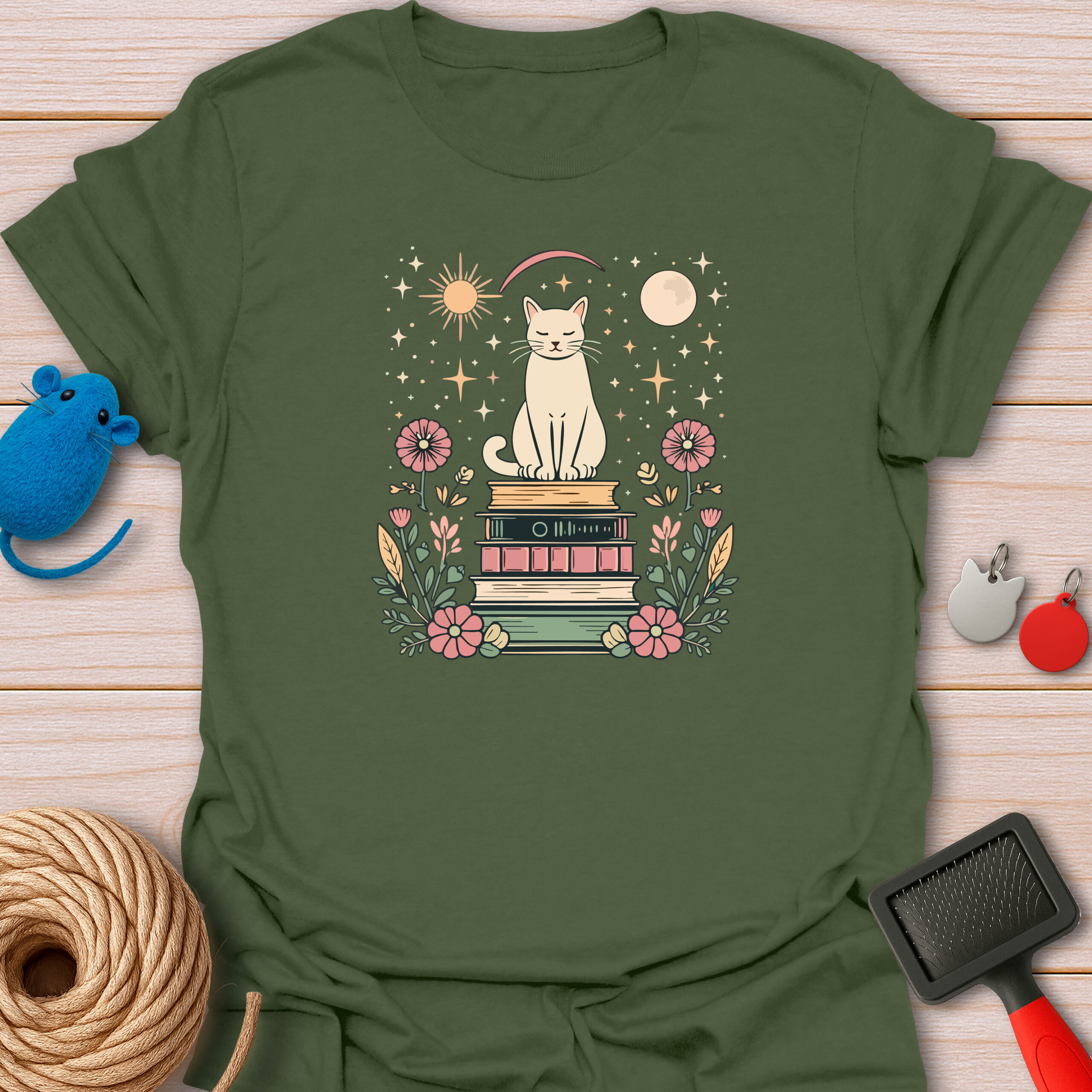 Mystical Boho Cat On Books