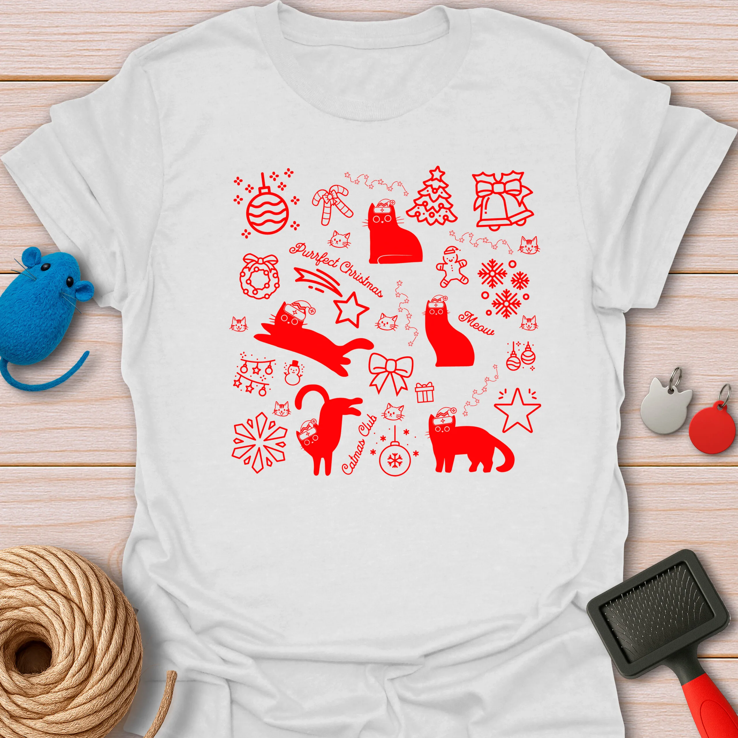 Purrfect Christmas Red Cats Pattern