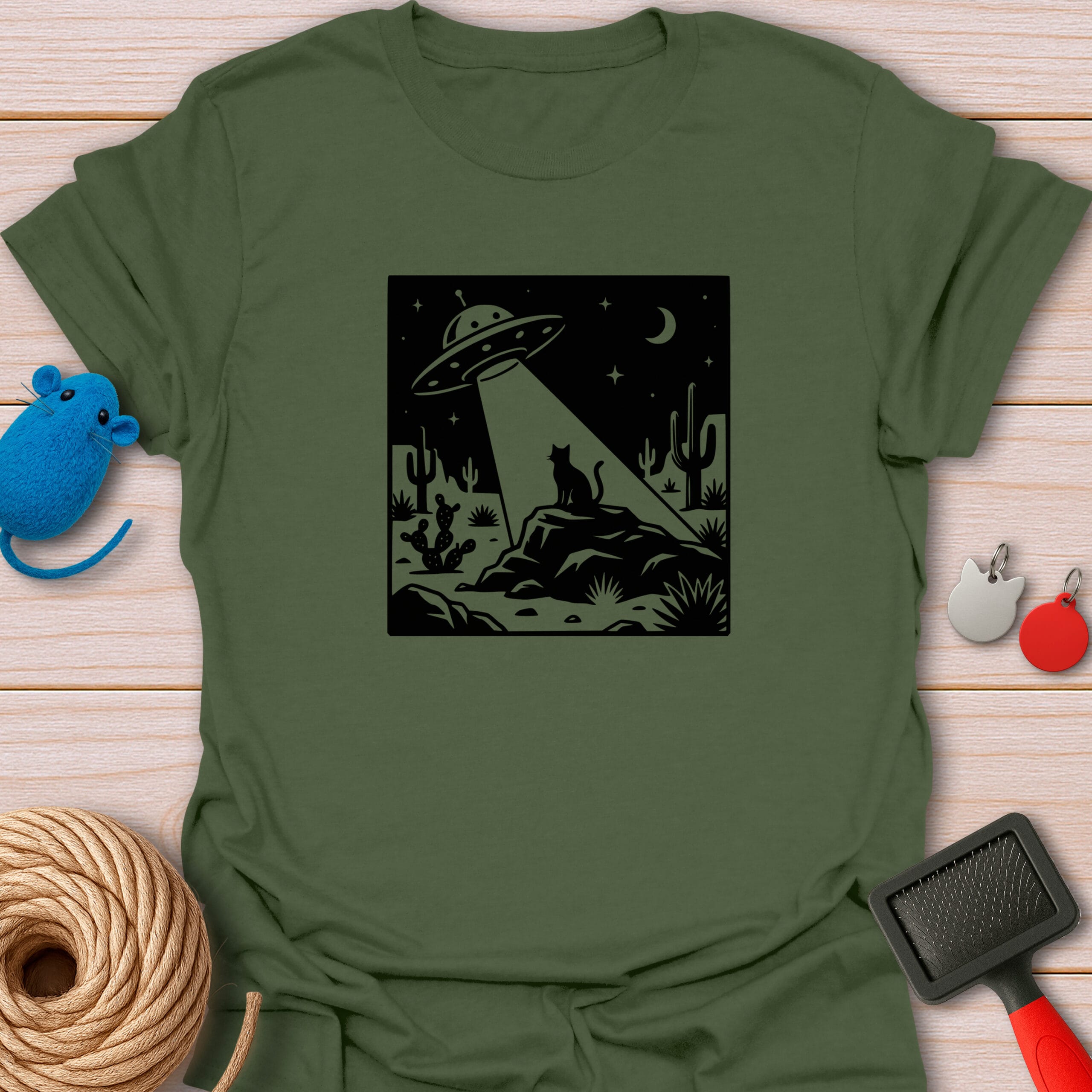 UFO Alien Cat Abduction Retro Sci-Fi