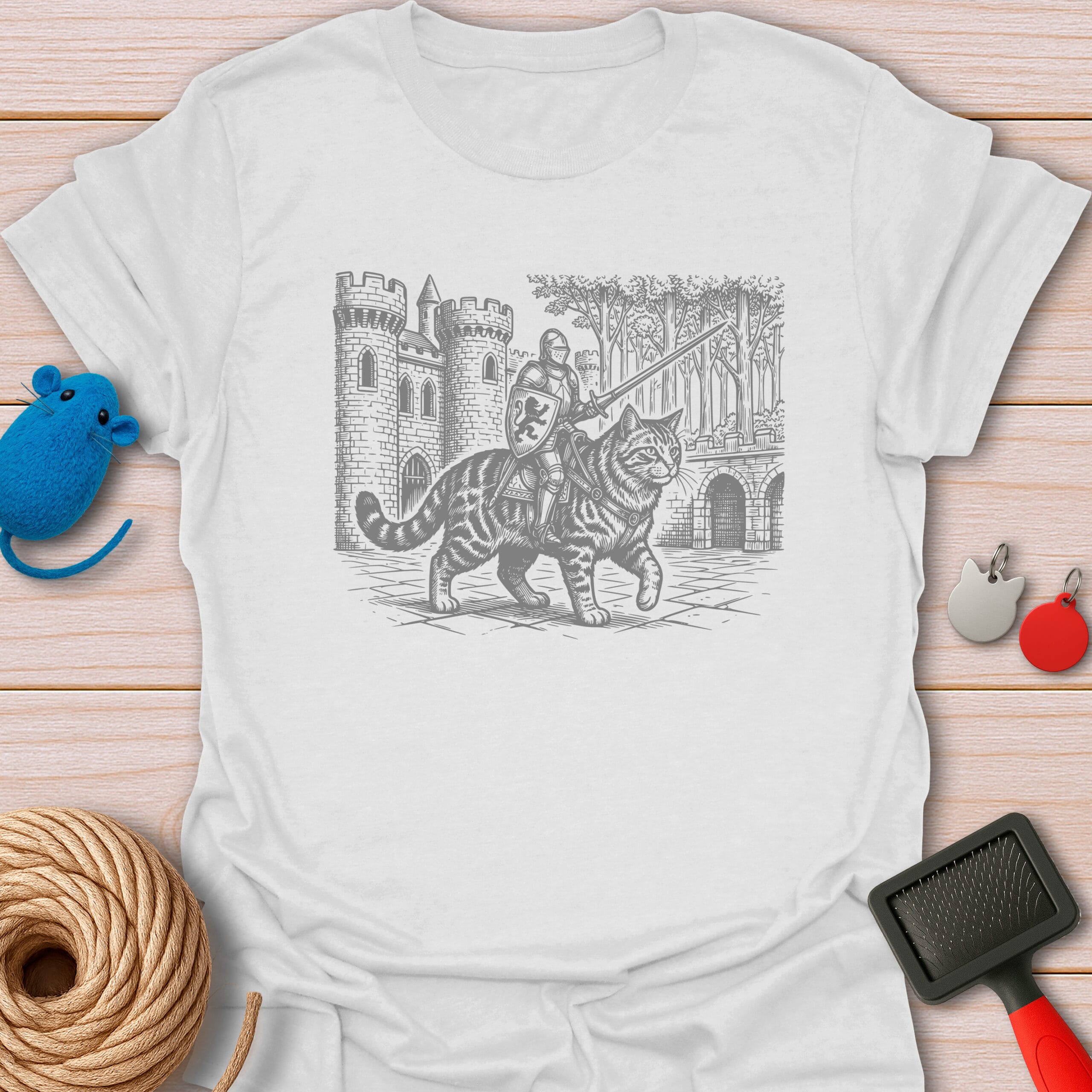 Medieval Knight Riding Giant Cat Vintage Art